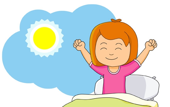 girl waking up and stretching in the morning clipart